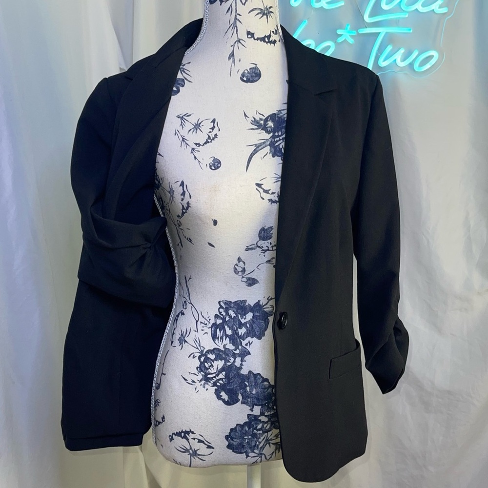 ELIZA J • Black Single Button Ruched Sleeve Blazer • Preppy • Business Casual • - Picture 8 of 14